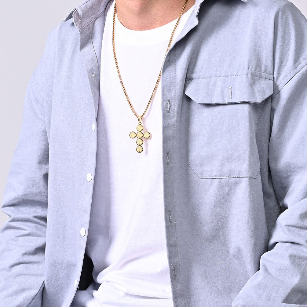 Kemstone Stainless Steel Medallion Cross Necklace for Men Vintage Style K-PT303