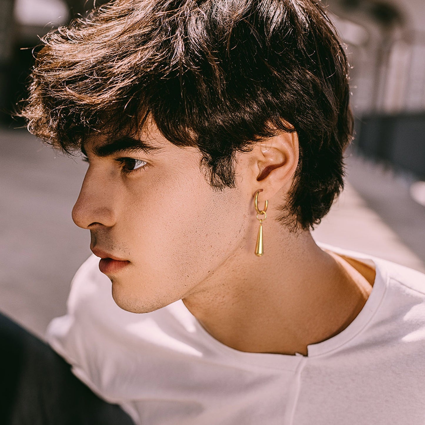 Kemstone Waterdrop Stainless Steel Earrings for Men – Gothic Minimalist Drop Design ED-556