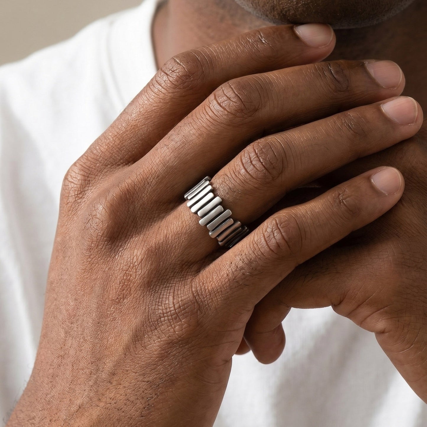 Kemstone Stainless Steel Ribbed Ring for Men Structured Band RC-1147S