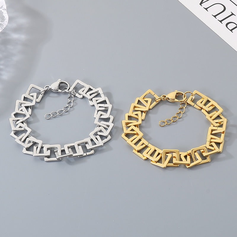 Kemstone Square Link Chain Necklace Bracelet Stainless Steel for Men Women KB211661-KFC