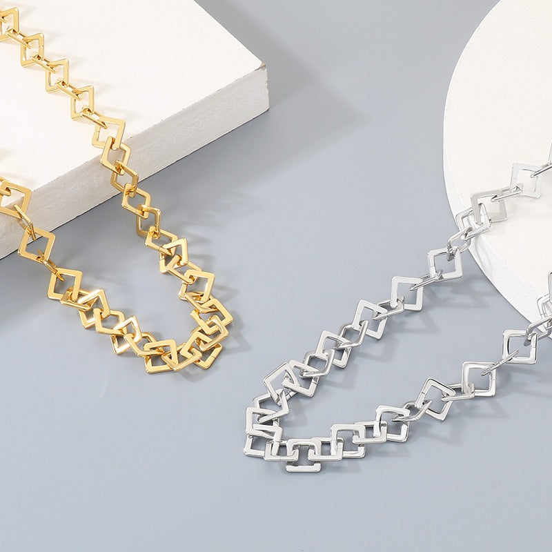 Kemstone Square Link Chain Necklace Bracelet Stainless Steel for Men Women KB211661-KFC
