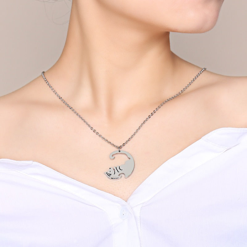 Kemstone Yin Yang Dog Pendant Necklace for Couples Stainless Steel Black White Matching Jewelry CN-109