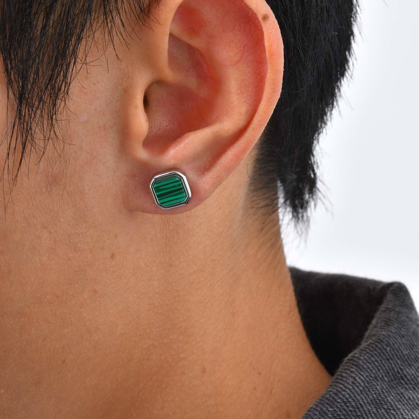 Kemstone Stainless Steel Square Stud Earrings – Shell, Tiger’s Eye, Malachite, Turquoise  for Men & Women ES-728