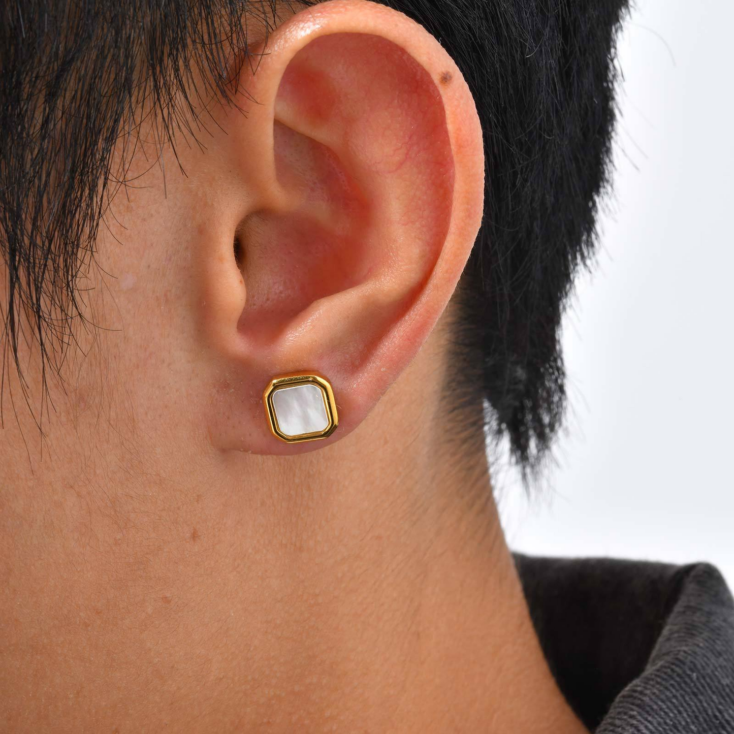 Kemstone Stainless Steel Square Stud Earrings – Shell, Tiger’s Eye, Malachite, Turquoise  for Men & Women ES-728