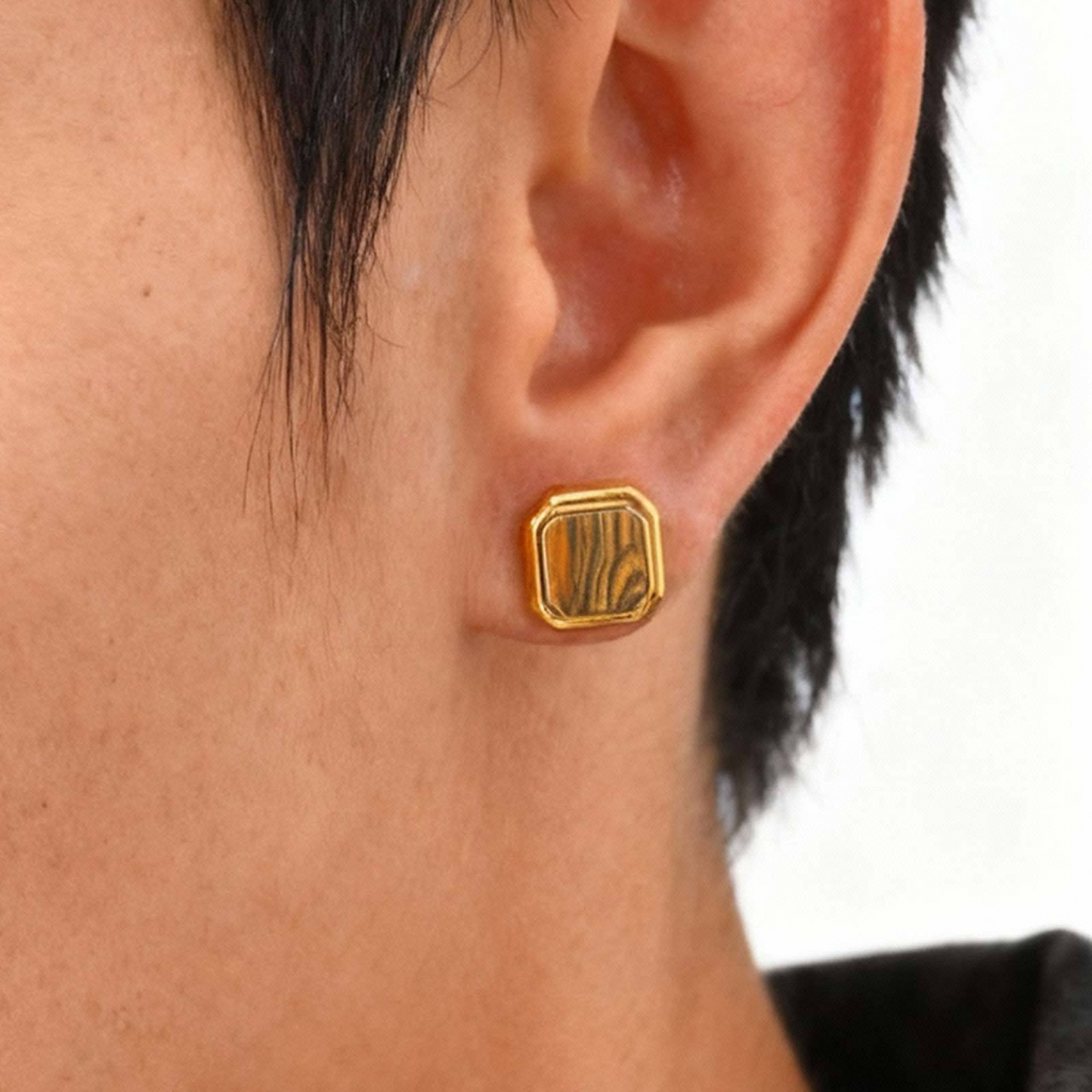 Kemstone Stainless Steel Square Stud Earrings – Shell, Tiger’s Eye, Malachite, Turquoise  for Men & Women ES-728