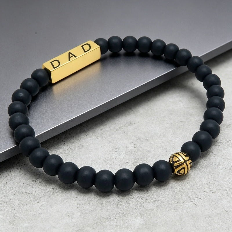 Kemston Black Lava Stone Beaded Bracelet for Men Stainless Steel Dad Gift Minimal Style KB214603-Z