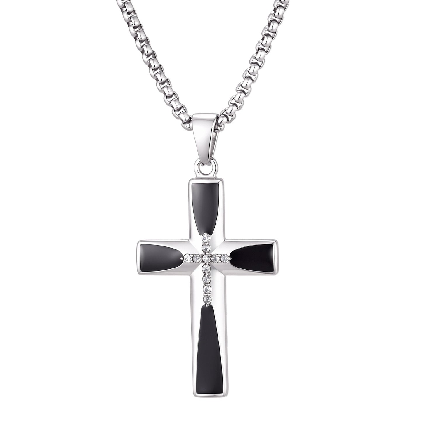 Kemstone Stainless Steel Black Cross Pendant Necklace with Cubic Zirconia for Men PN-2321