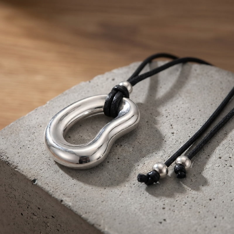 Kemstone Titanium Steel Cord Pendant Necklace for Men Oval Minimal Design KN302489-GC