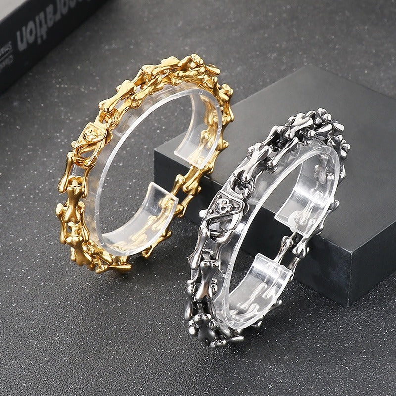 Kemstone Titanium Steel Bone Link Bracelet for Men Vintage Gold Silver KB170270-KJX