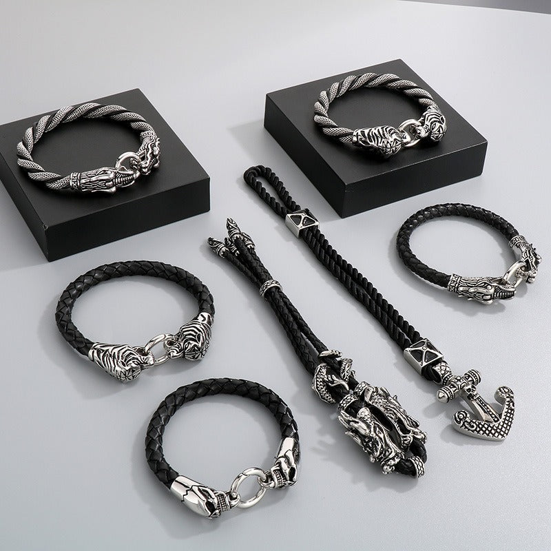 Kemstone Braided Leather Bracelet for Men Vintage Anchor Clasp Metal KB87977-BD
