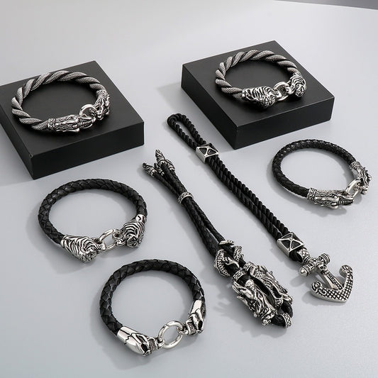 Kemstone Braided Leather Bracelet for Men Vintage Anchor Clasp Metal KB87977-BD