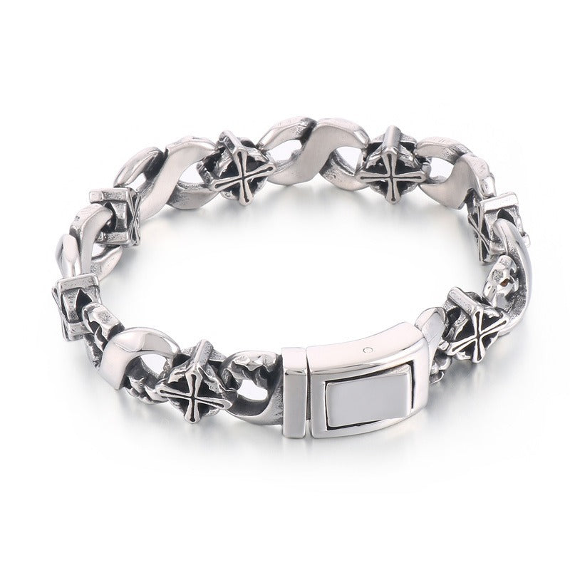 Kemstone Chain Bracelet for Men Titanium Steel Infinity Link Cross Detail Vintage Finish KB162806-KJX