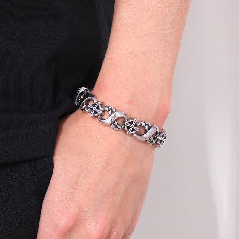 Kemstone Chain Bracelet for Men Titanium Steel Infinity Link Cross Detail Vintage Finish KB162806-KJX