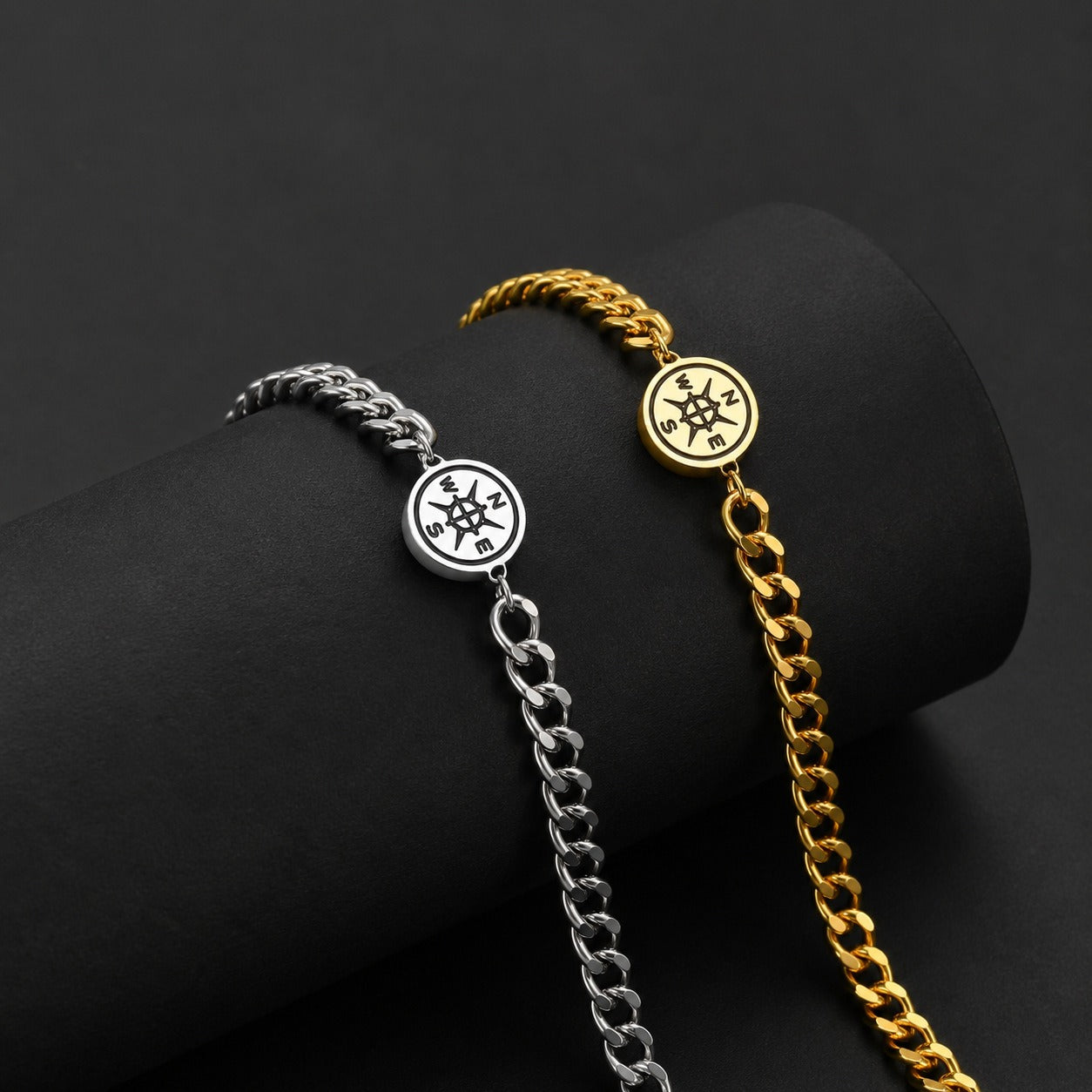 Kemstone Stainless Steel Compass Cuban Link Bracelet for Men Double H Clasp Silver BR-2210