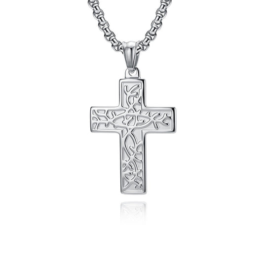 Kemstone Stainless Steel Cross Pendant Necklace for Men Vintage Engraved Tree of Life Lightweight K-PT725