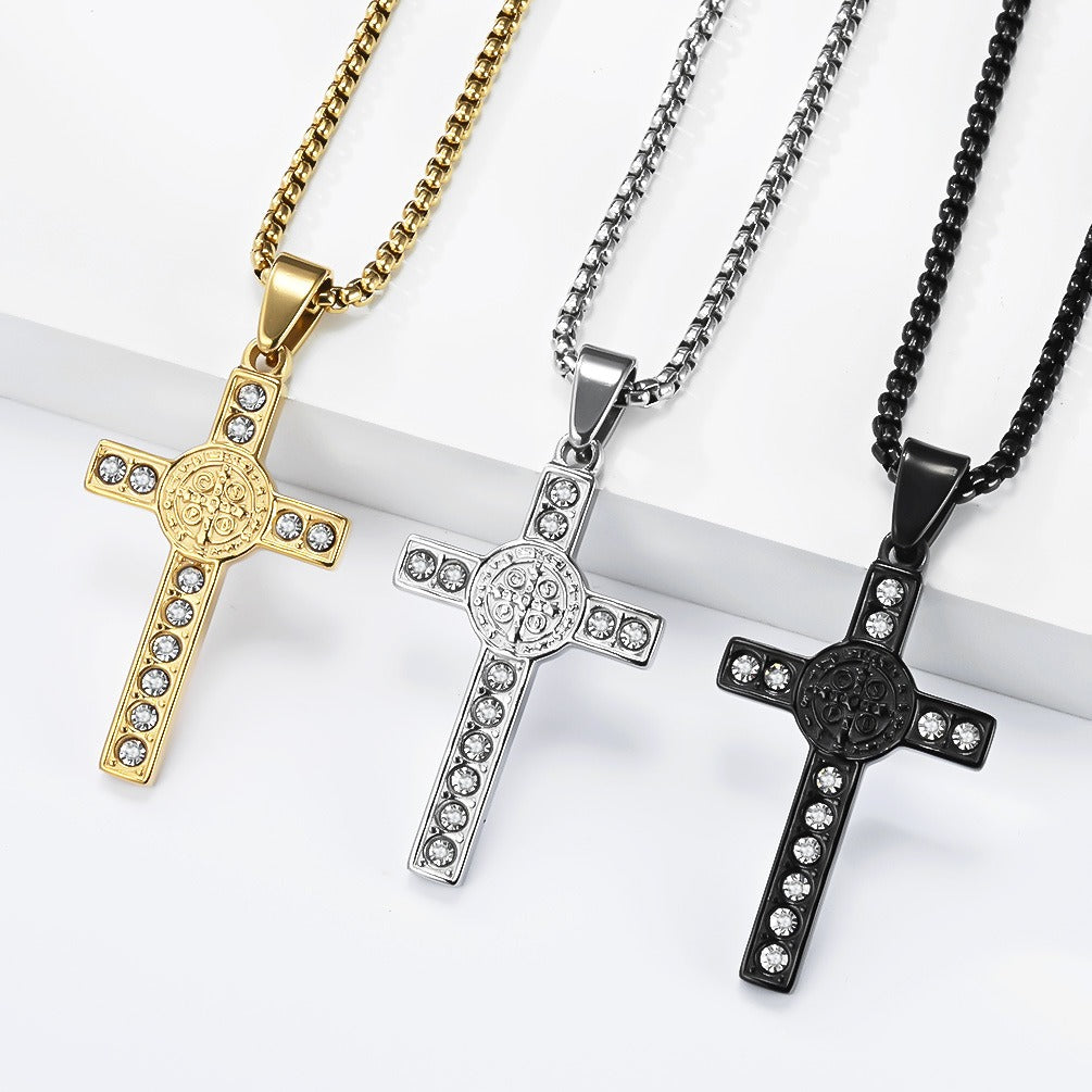 Kemstone Stainless Steel Cross Medallion Pendant Necklace for Men Silver Gold Black K-PT724