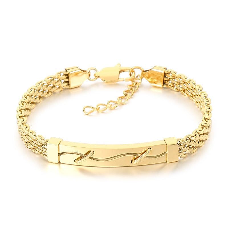 Kemstone ID Bar Bracelet for Men Curved Plate Titanium Steel Mesh Chain KB212804-KFC