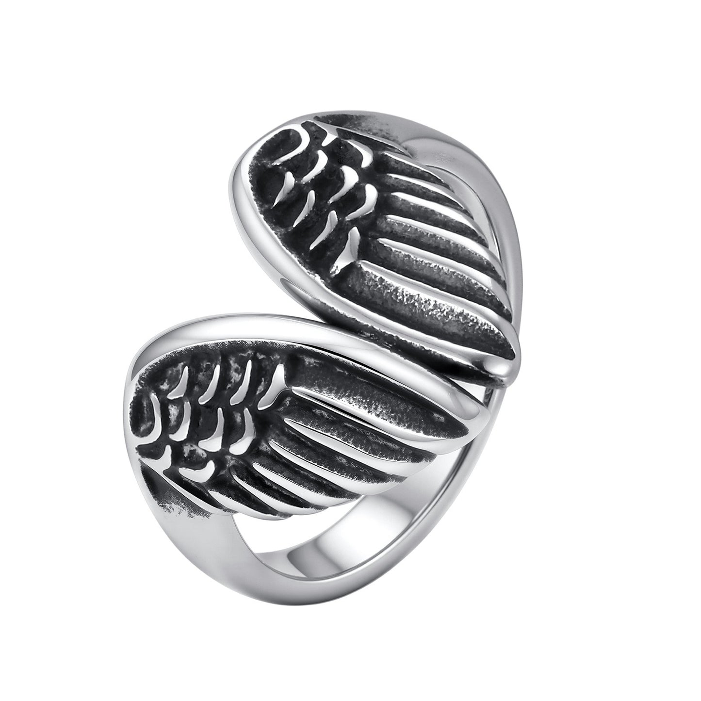 Kemstone Stainless Steel Wing Open Ring for Men Matte Silver Style RC-1138