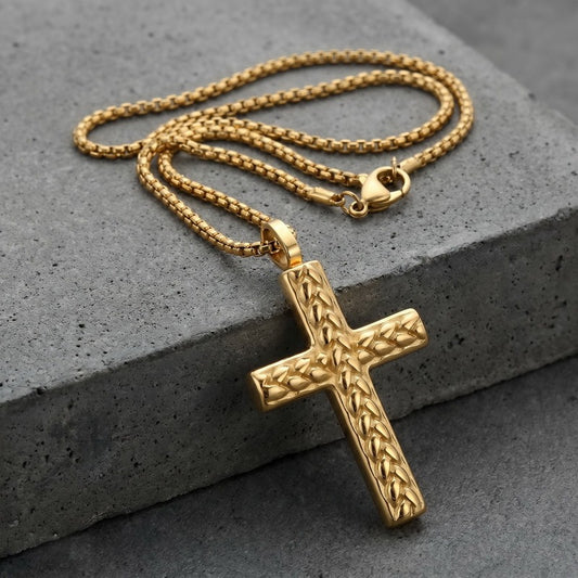 Kemstone Titanium Steel Wheat Texture Cross Pendant for Men KN302490-GC