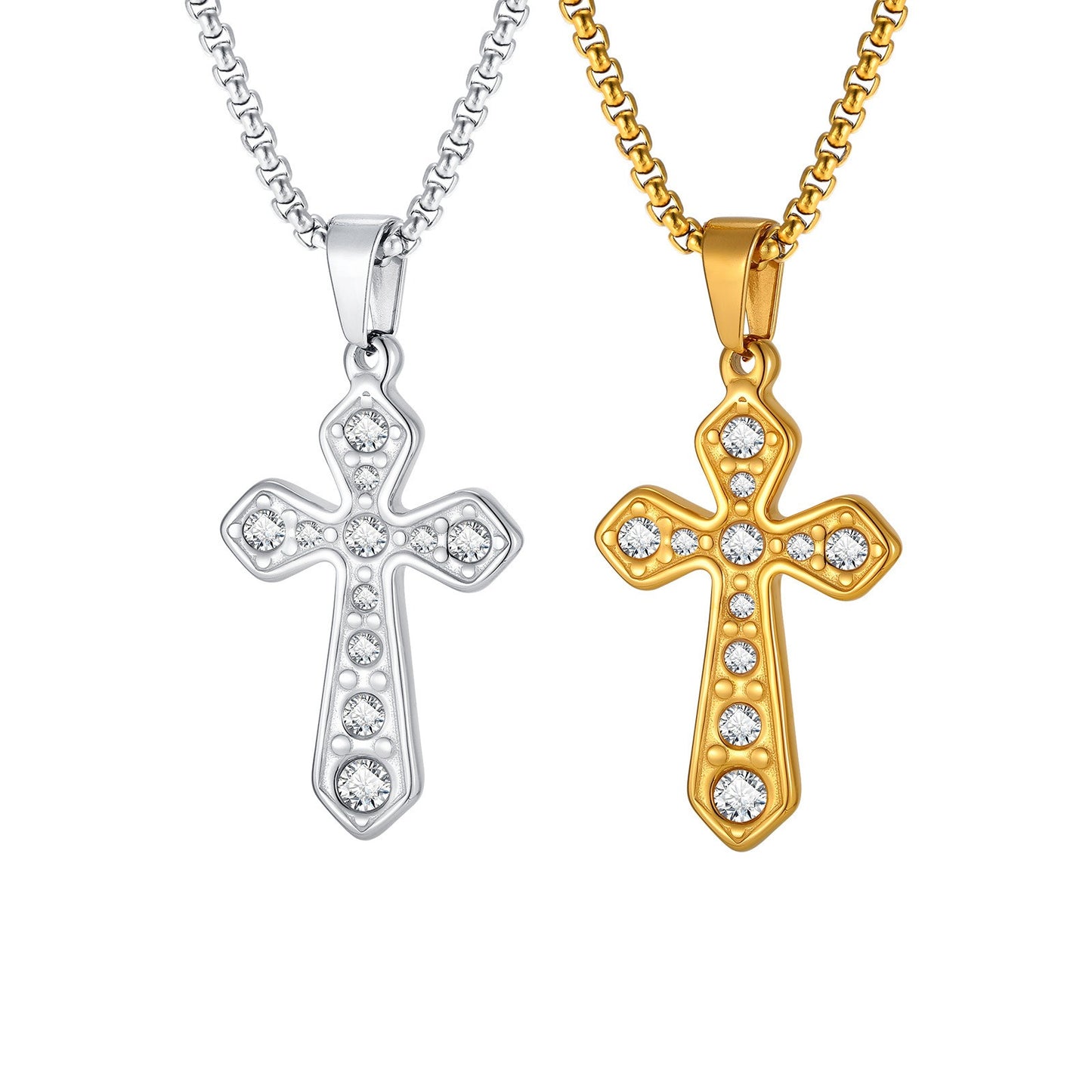 Kemstone Cross Pendant Necklace for Men Gold Plated Stainless Steel Cubic Zirconia Vintage Chain PN-2288