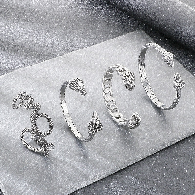 Kemstone Titanium Steel Lion Snake Head Cuff Bracelet for Men Gothic Animal Style KB209337-LU