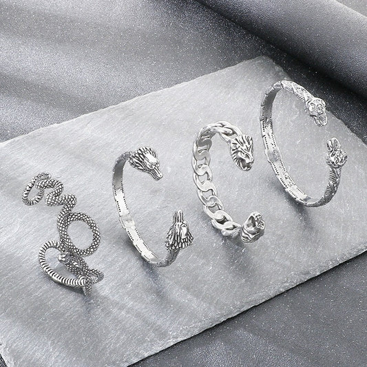 Kemstone Titanium Steel Lion Snake Head Cuff Bracelet for Men Gothic Animal Style KB209337-LU