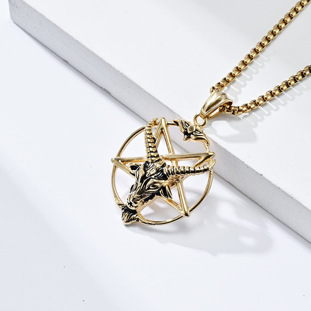 Kemstone Goat Head Pentagram Pendant Necklace for Men Stainless Steel Gothic Symbol Design K-PT438