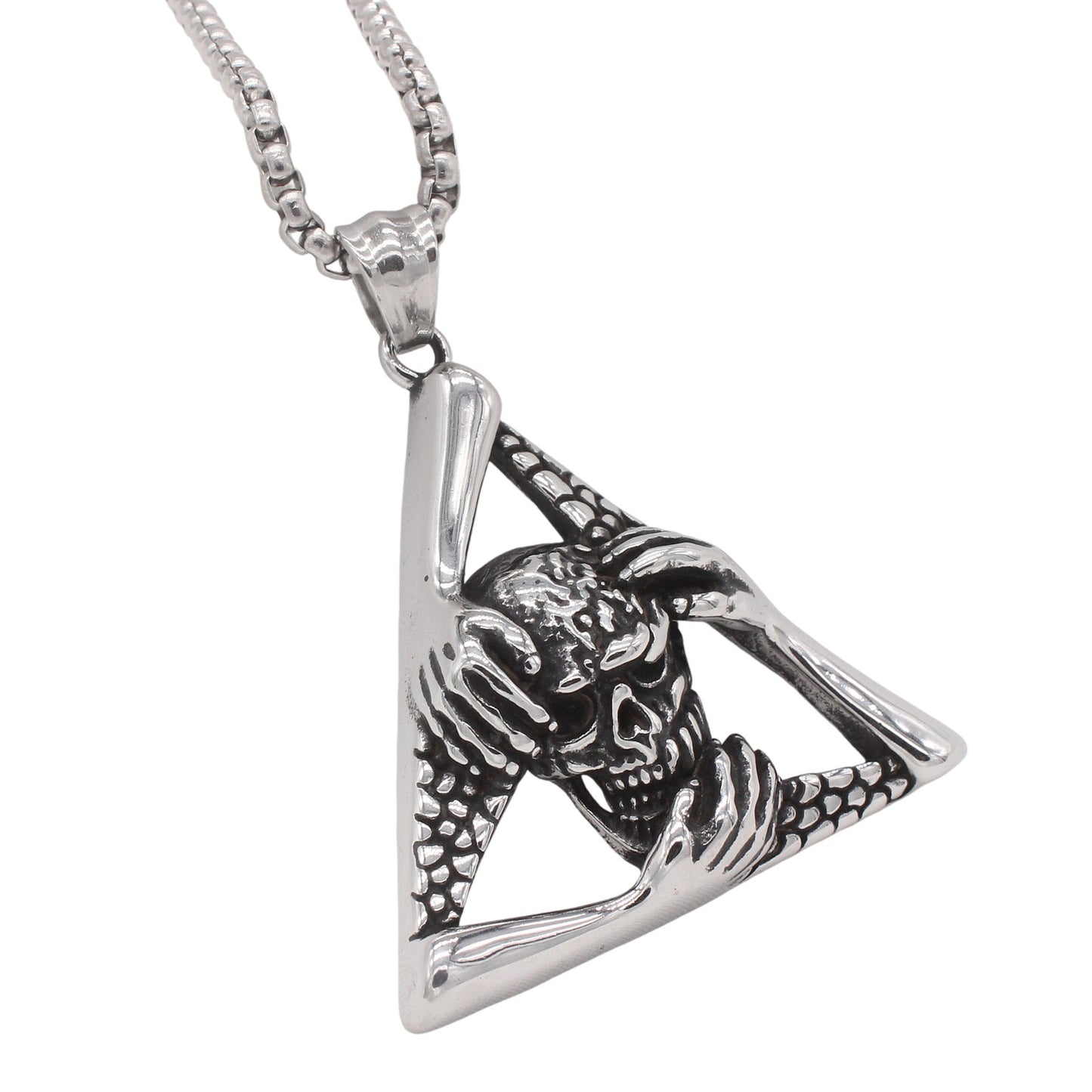 Kemstone Triangle Skull Pendant Necklace Titanium Steel Gothic Jewelry for Men P1527