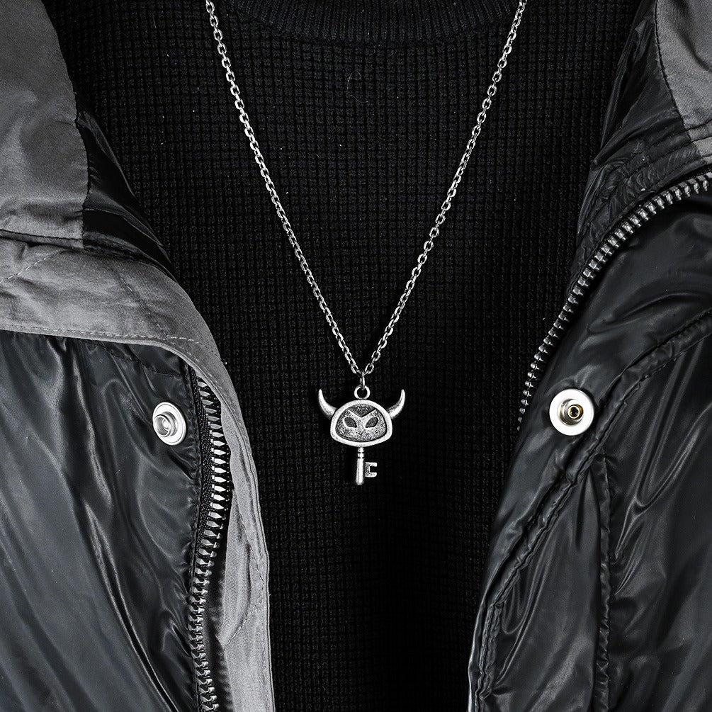 Kemstone Stainless Steel Key Pendant Necklace for Men Small Horn Detail Vintage K-PT550