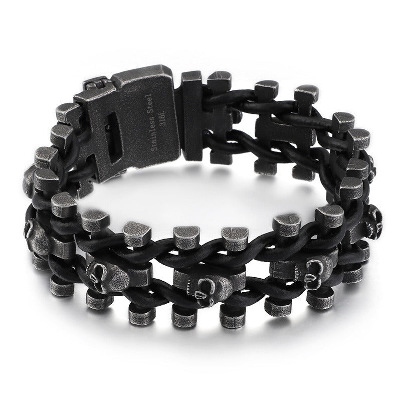 Kemstone Titanium Steel Leather Bracelet for Men Vintage Chain KB104634-BD