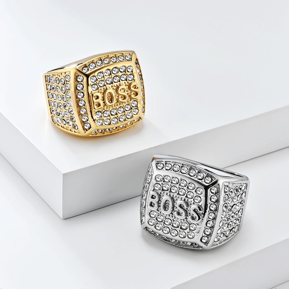 Kemstone Signet Ring for Men Stainless Steel Letter Cubic Zirconia Silver Gold K-R936