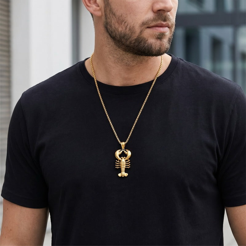 Kemstone Stainless Steel Lobster Pendant Necklace for Men Marine Object Chain KP117944-KJX