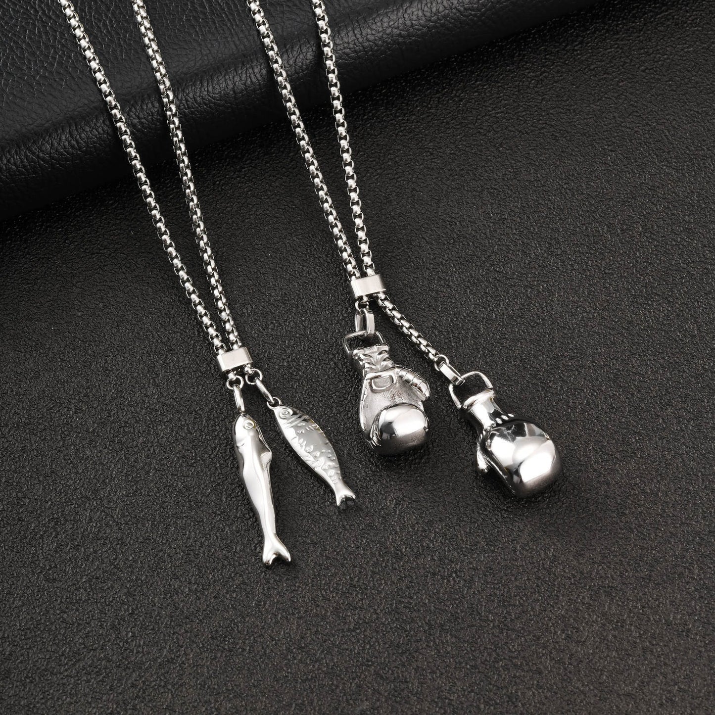 Kemstone Stainless Steel Boxing Glove Fish Pendant Necklace for Men NC-2576