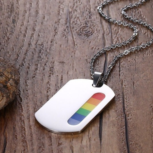 Kemstone Stainless Steel Multicolor Stripe Bar Pendant Necklace for Men Geometric Minimal Plate Design PPN-005