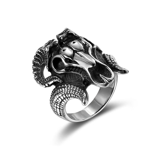 Kemstone Stainless Steel Ram Skull Signet Ring for Men Vintage TR0369
