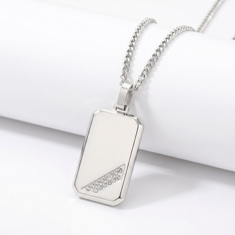 Kemstone Titanium Steel Tag Pendant Necklace for Men Angled Cubic Zirconia KN302396-KFC