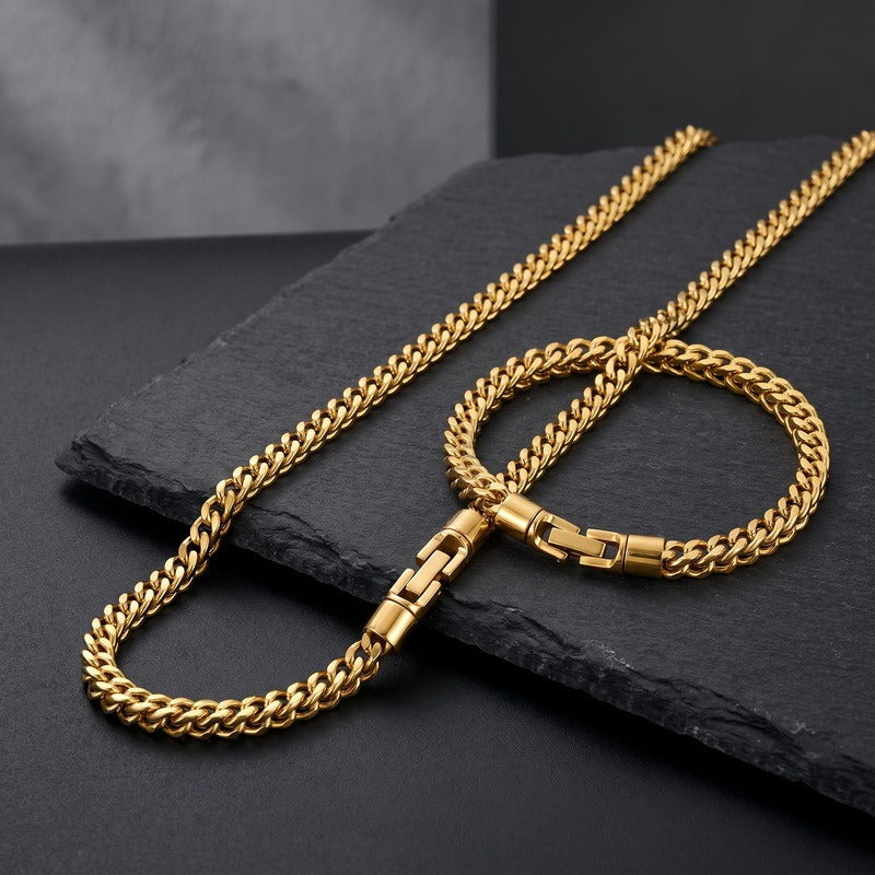 Kemstone Titanium Steel Spinner Chain Necklace Bracelet for Men Rotating Clasp KB213822-KFC