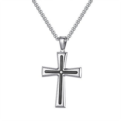 Kemstone Stainless Steel Cross Pendant Necklace for Men Cubic Zirconia Silver PN-2113