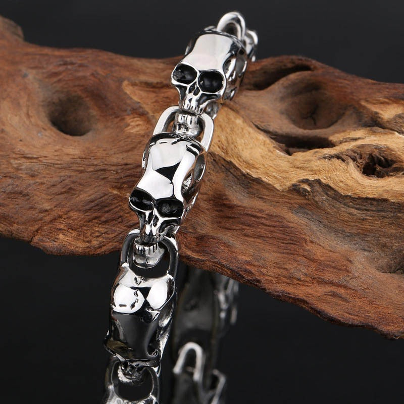 Kemstone Titanium Steel Skull Link Bracelet for Men Gothic Punk Chain KP27293-D