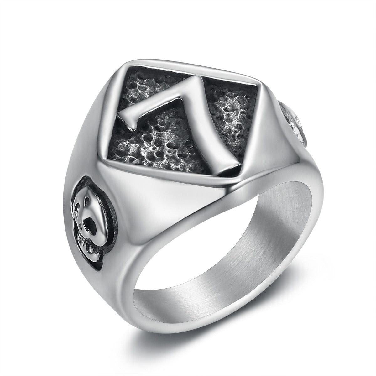 Kemstone Stainless Steel Skull Signet Ring for Men Number 7 Vintage Gothic TR0466