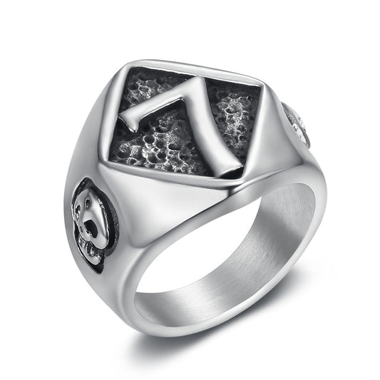 Kemstone Stainless Steel Skull Signet Ring for Men Number 7 Vintage Gothic TR0466