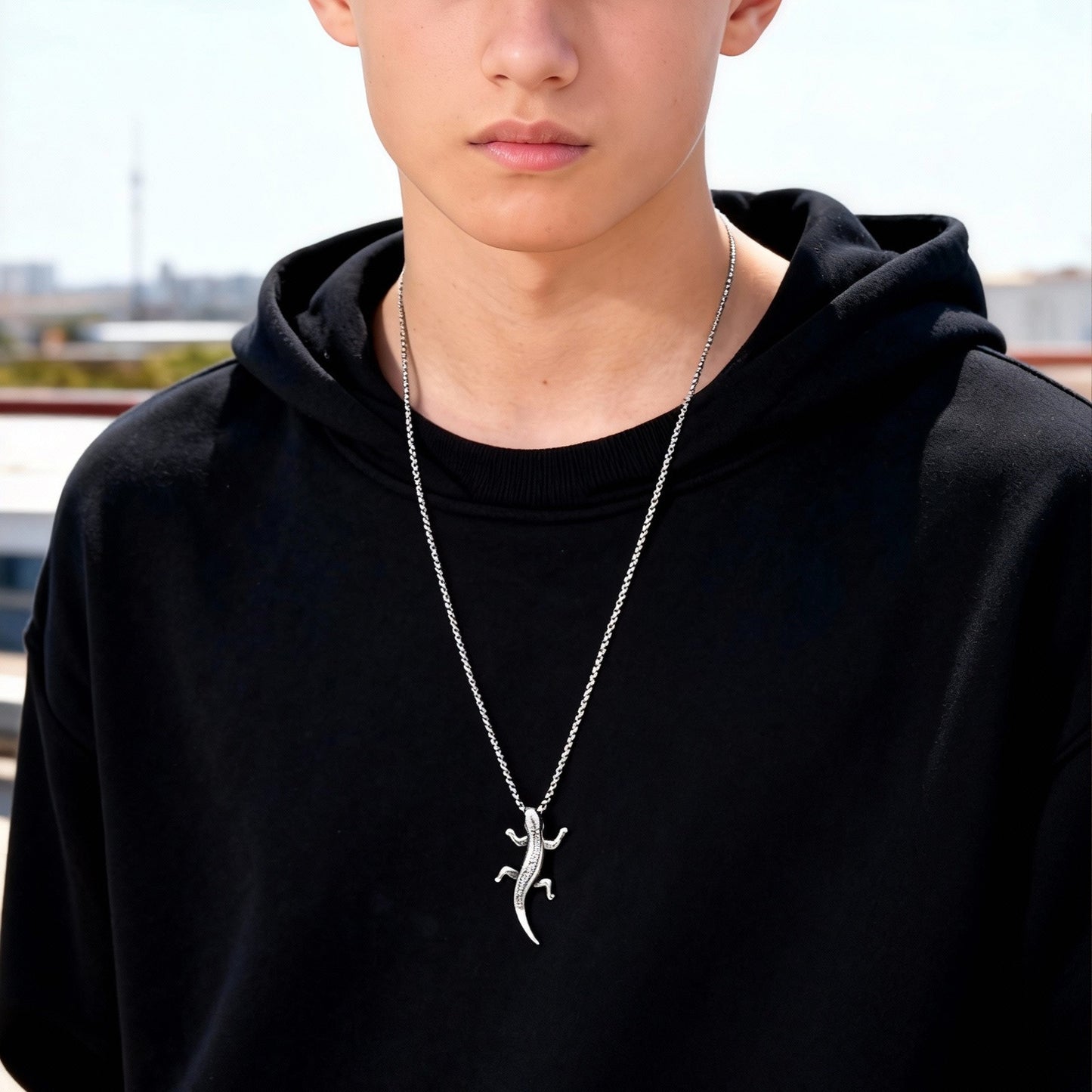 Kemstone Lizard Pendant Necklace for Men Stainless Steel Gecko Design PN-2343