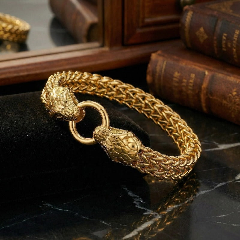 Kemstone Titanium Steel Double Snake Head Chain Bracelet Vintage Style for Men KB139889-KJX