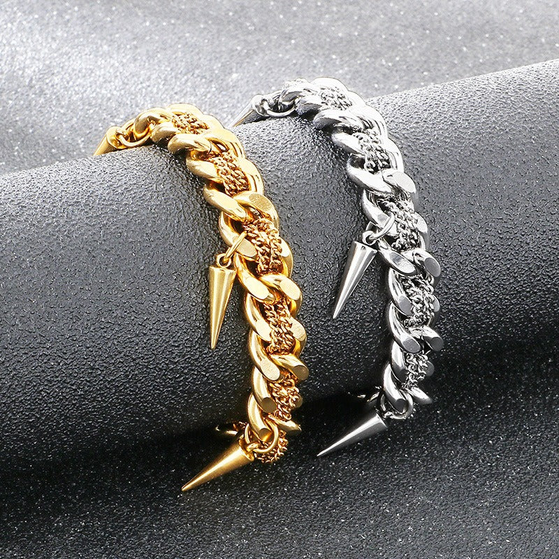 Kemstone Titanium Steel Cuban Link Bracelet for Men Spike Chain Punk Style KB211269-Z