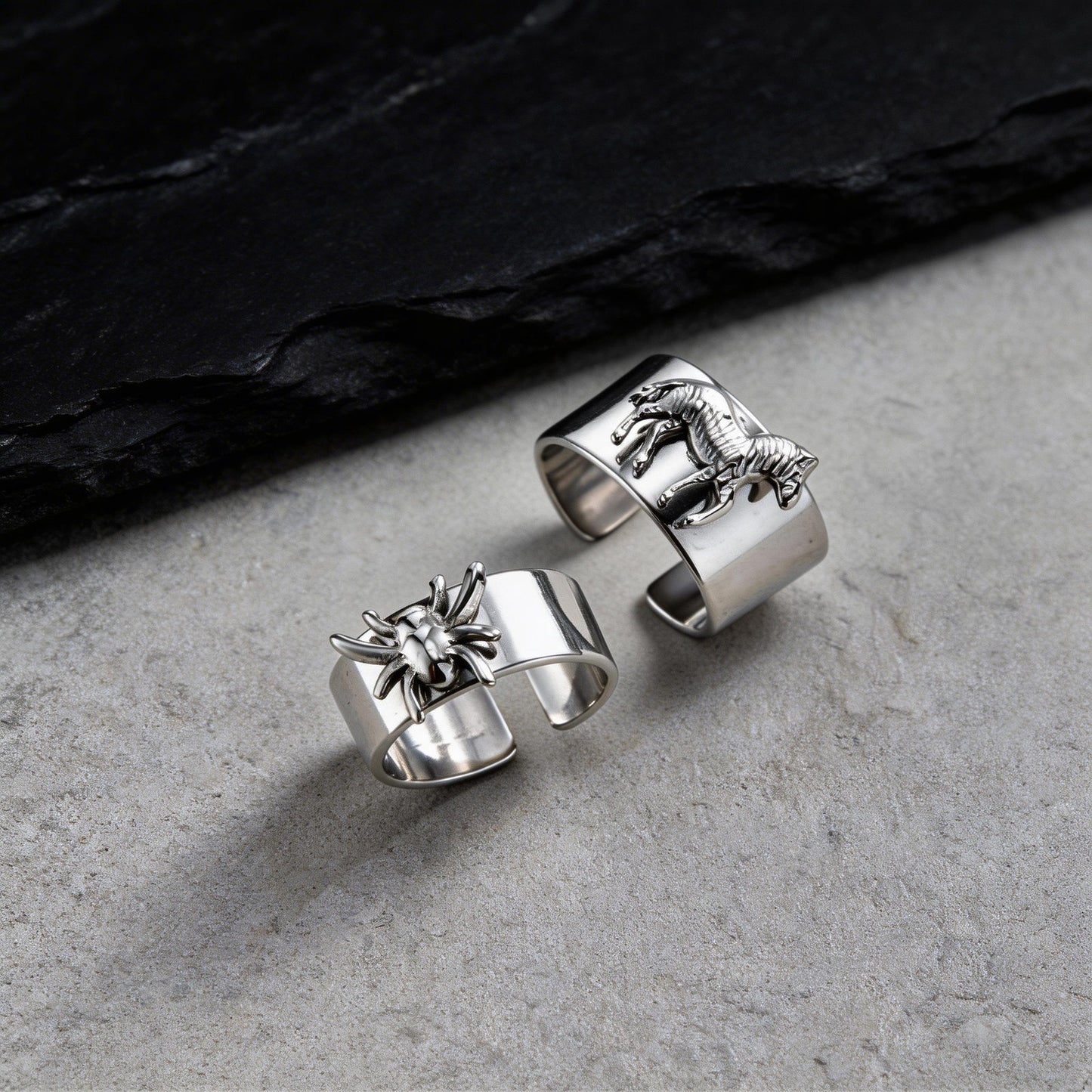 Kemstone Stainless Steel Animal Design Open Ring Spider Horse Vintage Wide Band for Men RC-1015