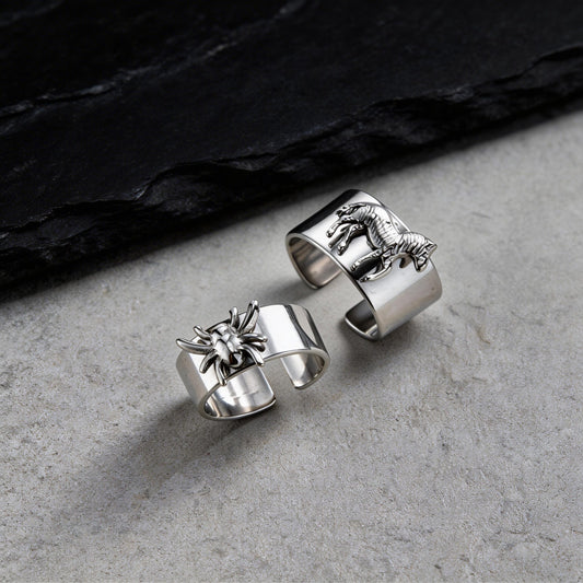 Kemstone Stainless Steel Animal Design Open Ring Spider Horse Vintage Wide Band for Men RC-1015