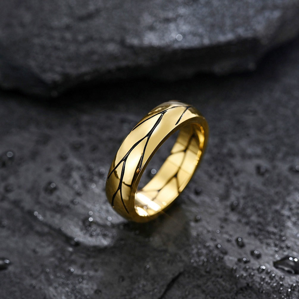 Kemstone Crack Texture Ring Stainless Steel for Men Gold Silver K-R414