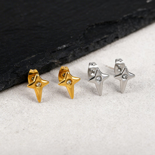 Kemstone Star Stud Earrings Stainless Steel Cubic Zirconia Earrings for Men ES-776