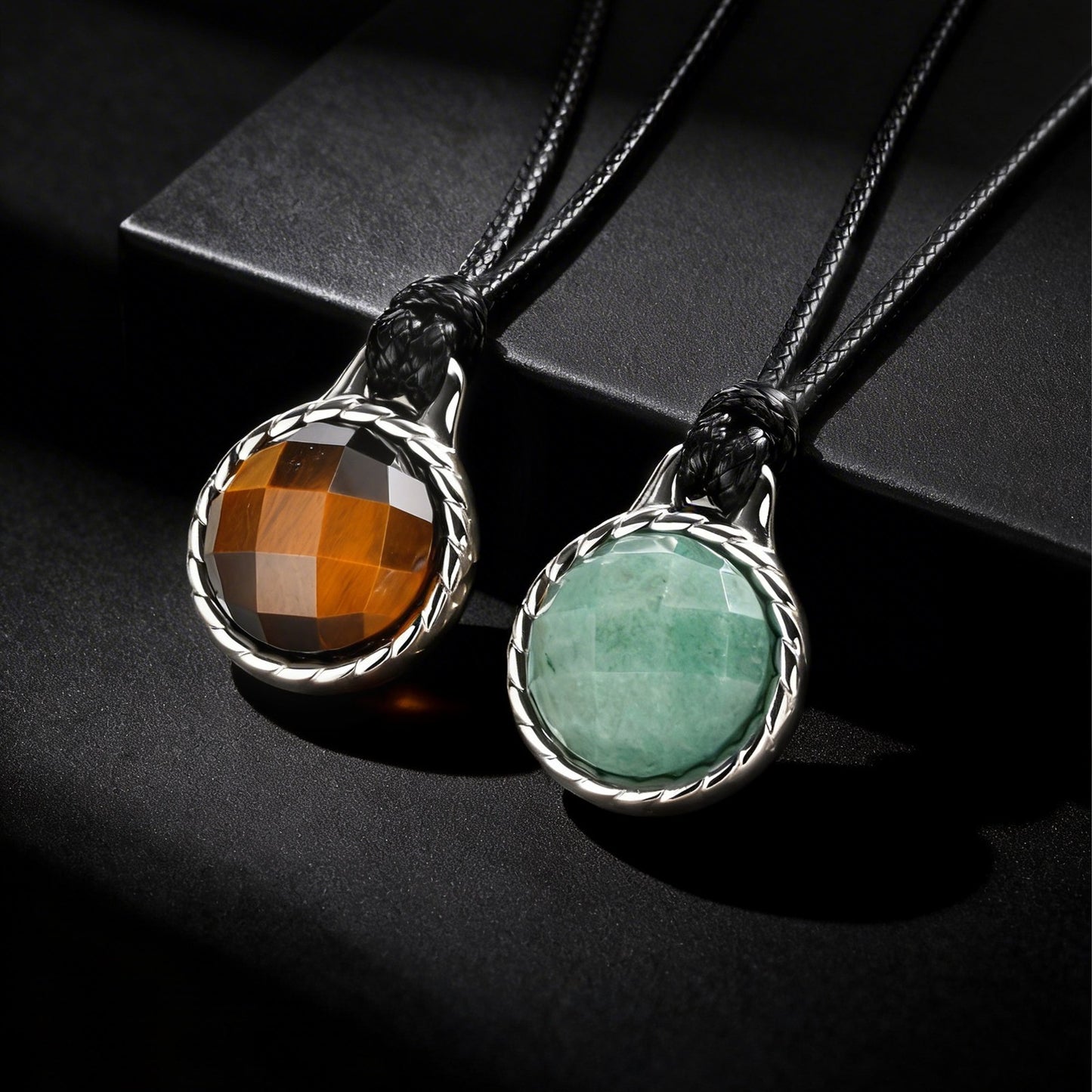 Kemstone Tiger Eye Stone Pendant Necklace Stainless Steel Vintage Rope for Men NC-2660