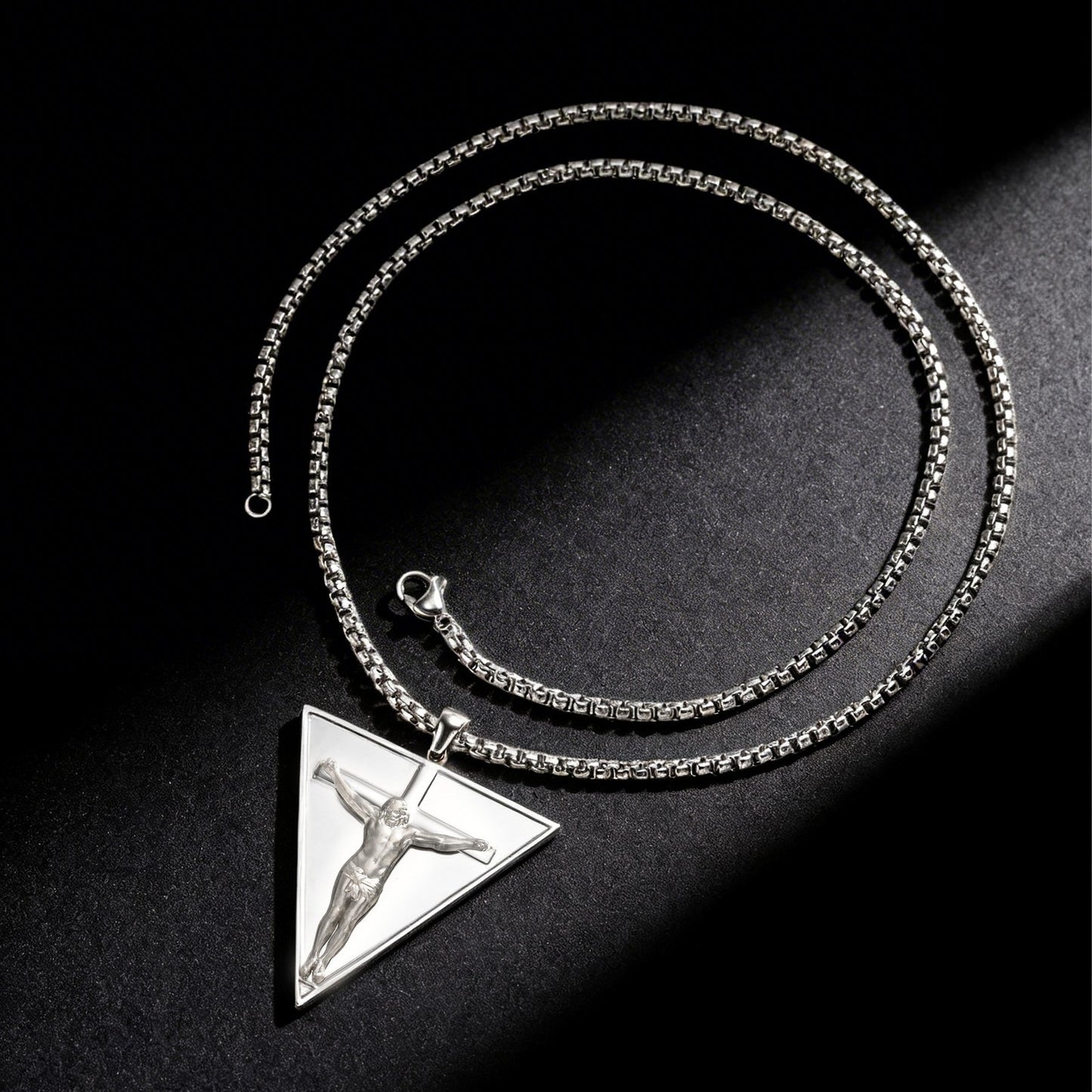 Kemstone Triangle Cross Pendant Necklace Stainless Steel Punk Style for Men Silver PN-2349S
